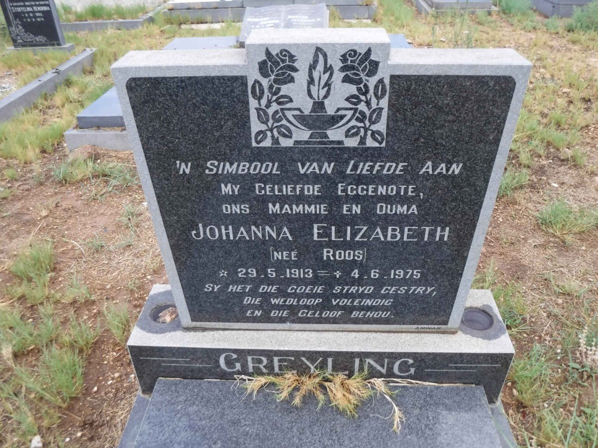 GREYLING Johanna Elizabeth nee ROOS 1913-1975