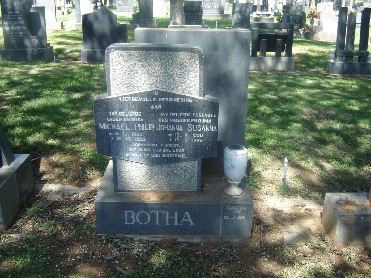 BOTHA Michael Philip 1922-1988 &amp; Johanna Susanna 1930-1986