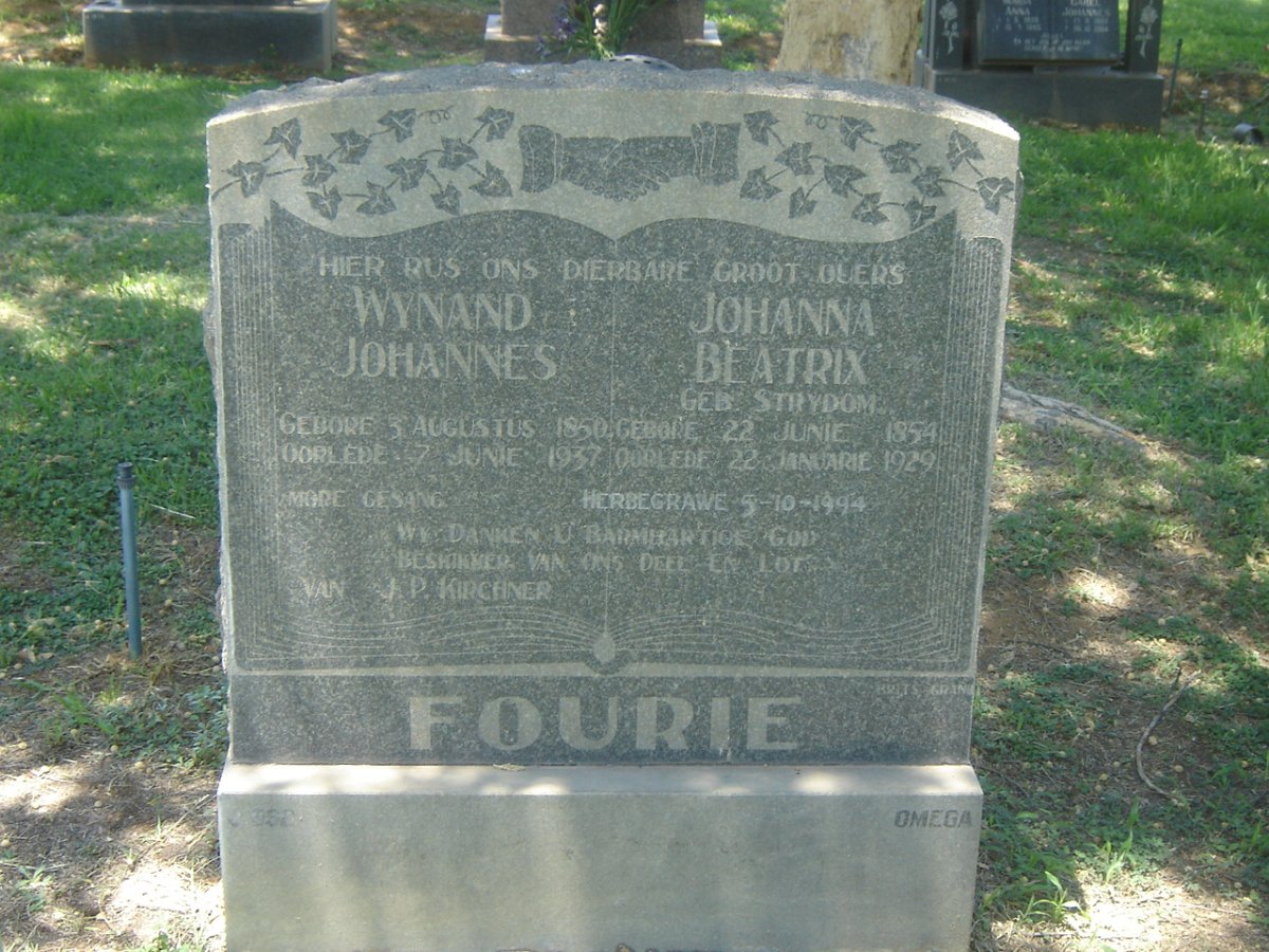 FOURIE Wynand Johannes 1850-1937 &amp; Johanna Beatrix STRYDOM 1854-1929