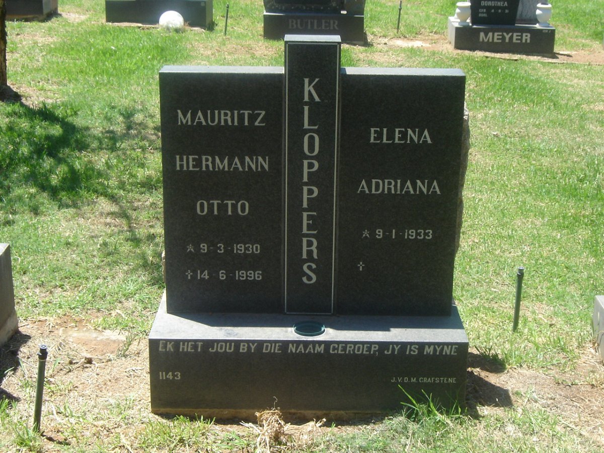 KLOPPERS Mauritz Hermann Otto 1930-1996 &amp; Elena Adriana 1933-