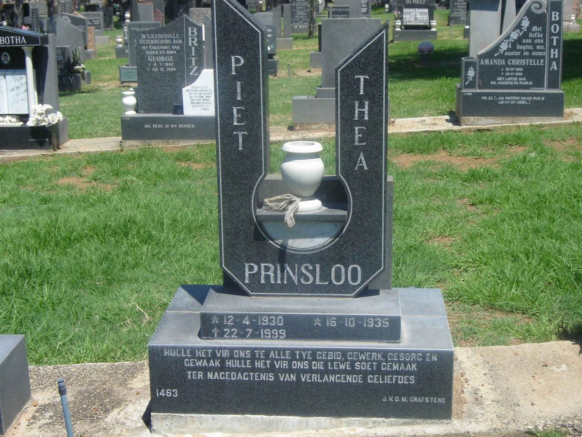 PRINSLOO Piet 1930-1999 &amp; Thea 1935-