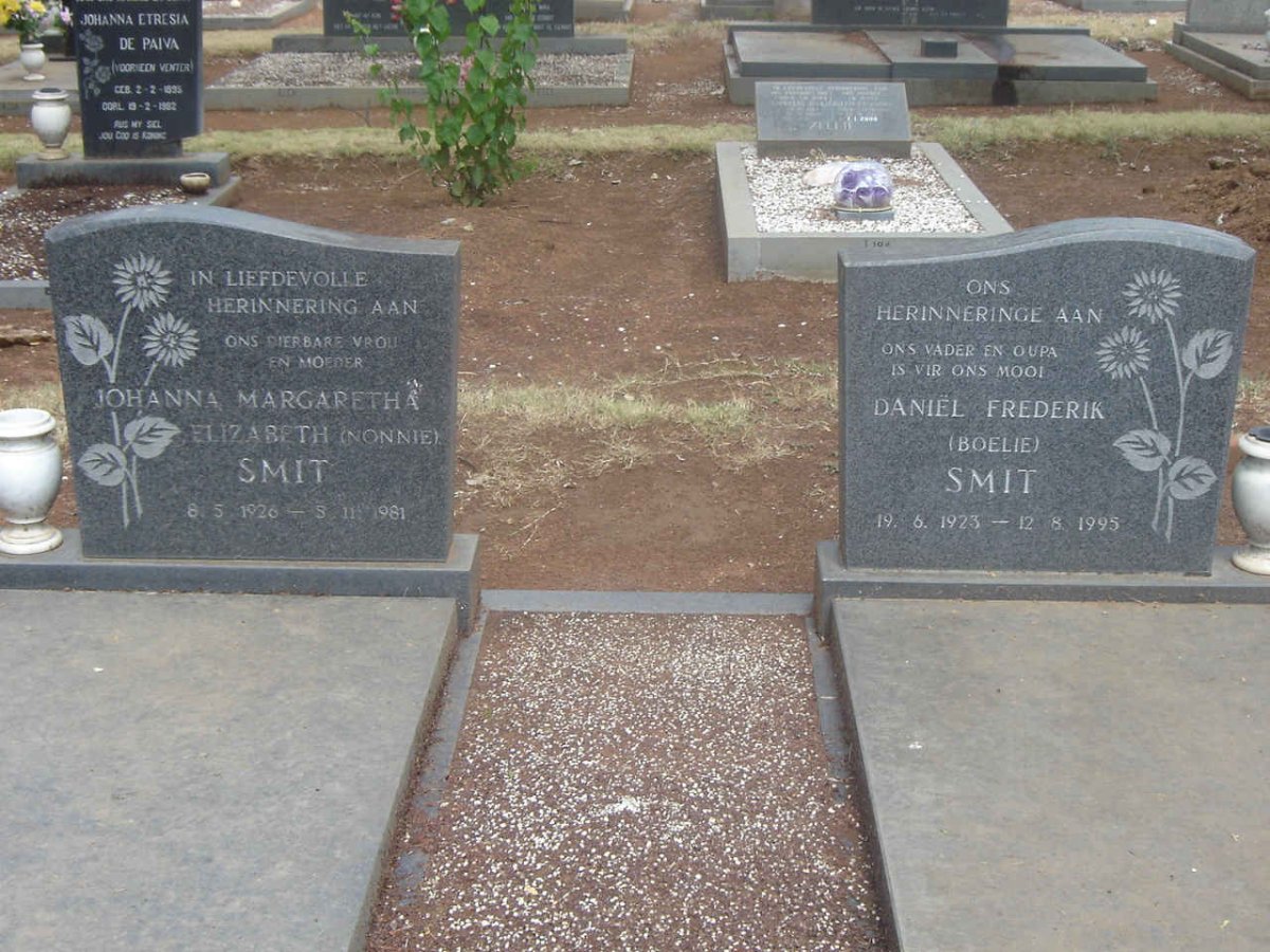 SMIT Daniel Frederik 1923-1995 &amp; Johanna Margaretha Elizabeth 1926-1981