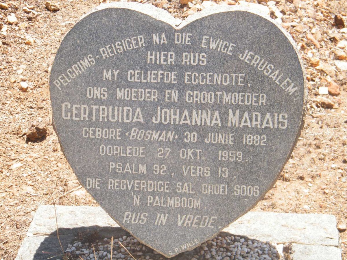 MARAIS Gertruida Johanna nee BOSMAN 1882-1959