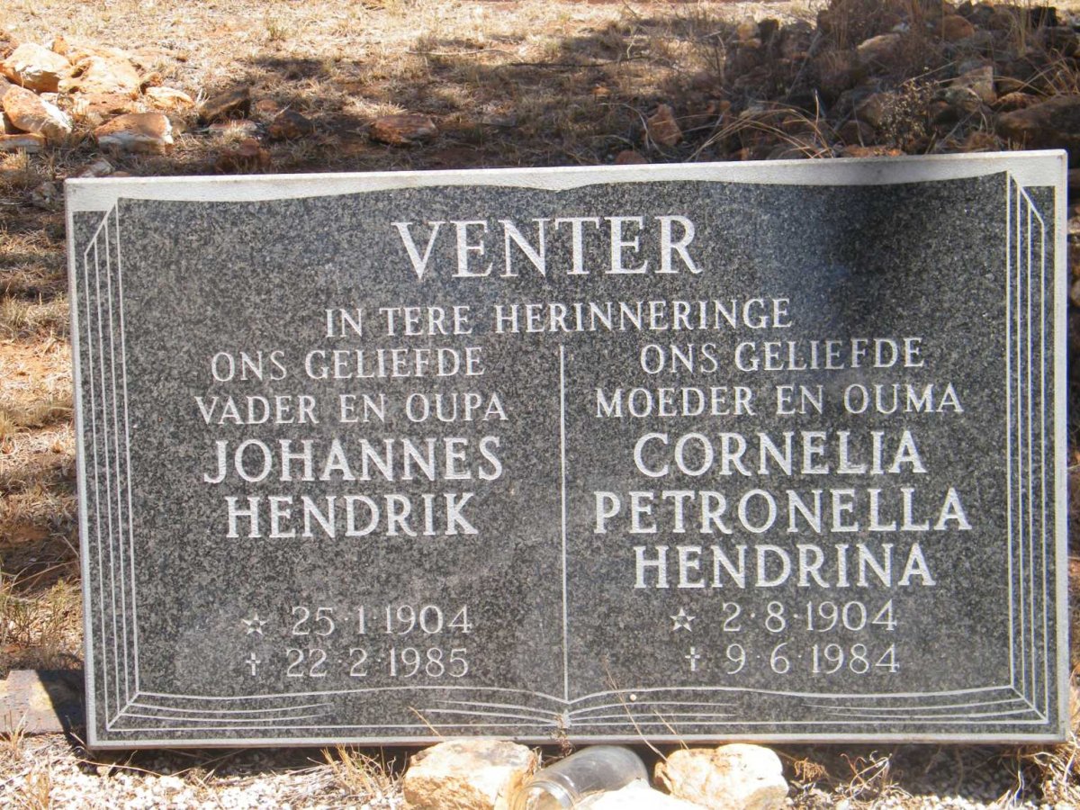 VENTER Johannes Hendrik 1904-1985 &amp; Cornelia Petronella Hendrina 1904-1984