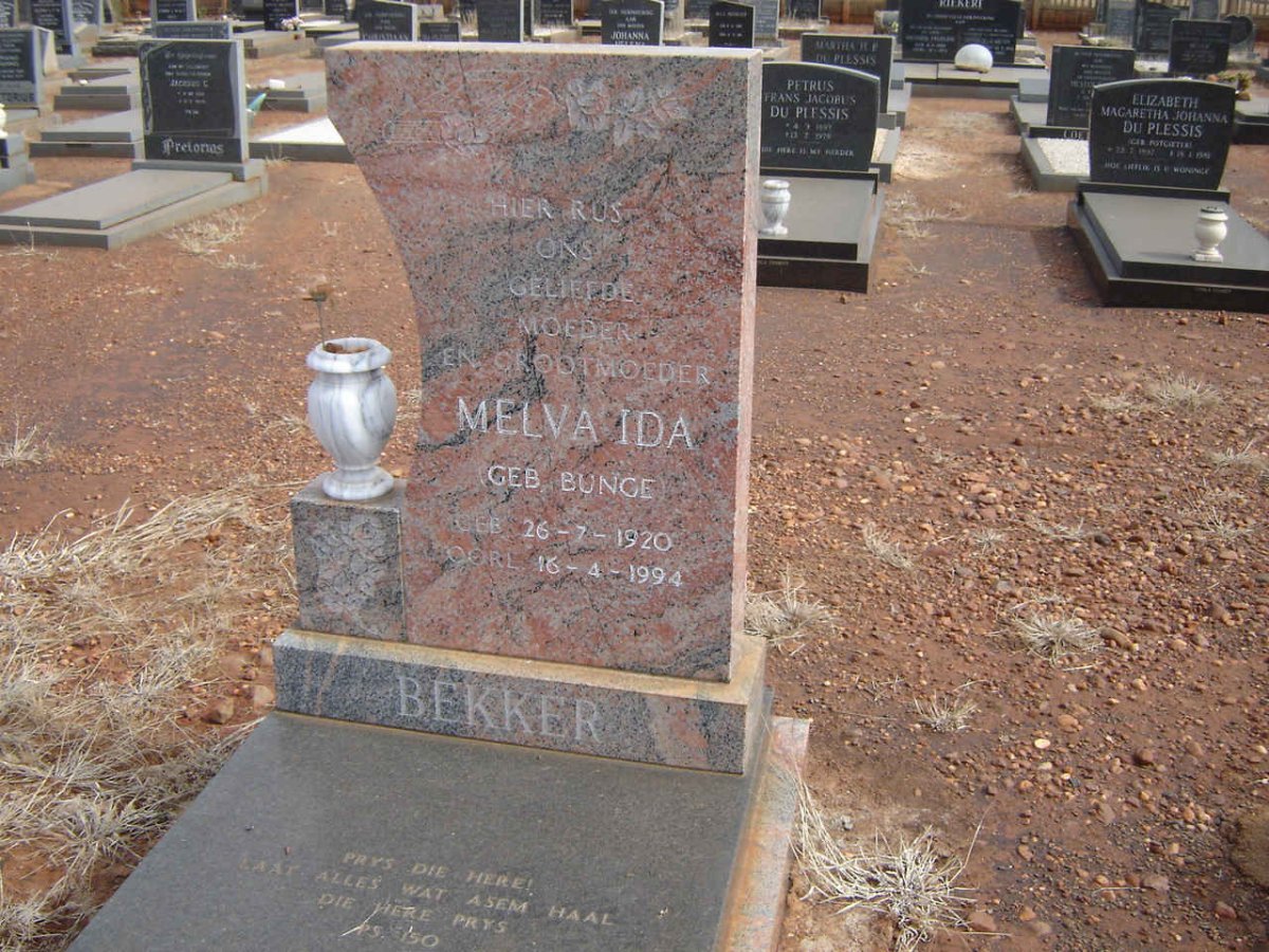 BEKKER Melva Ida nee BUNGE 1920-1994