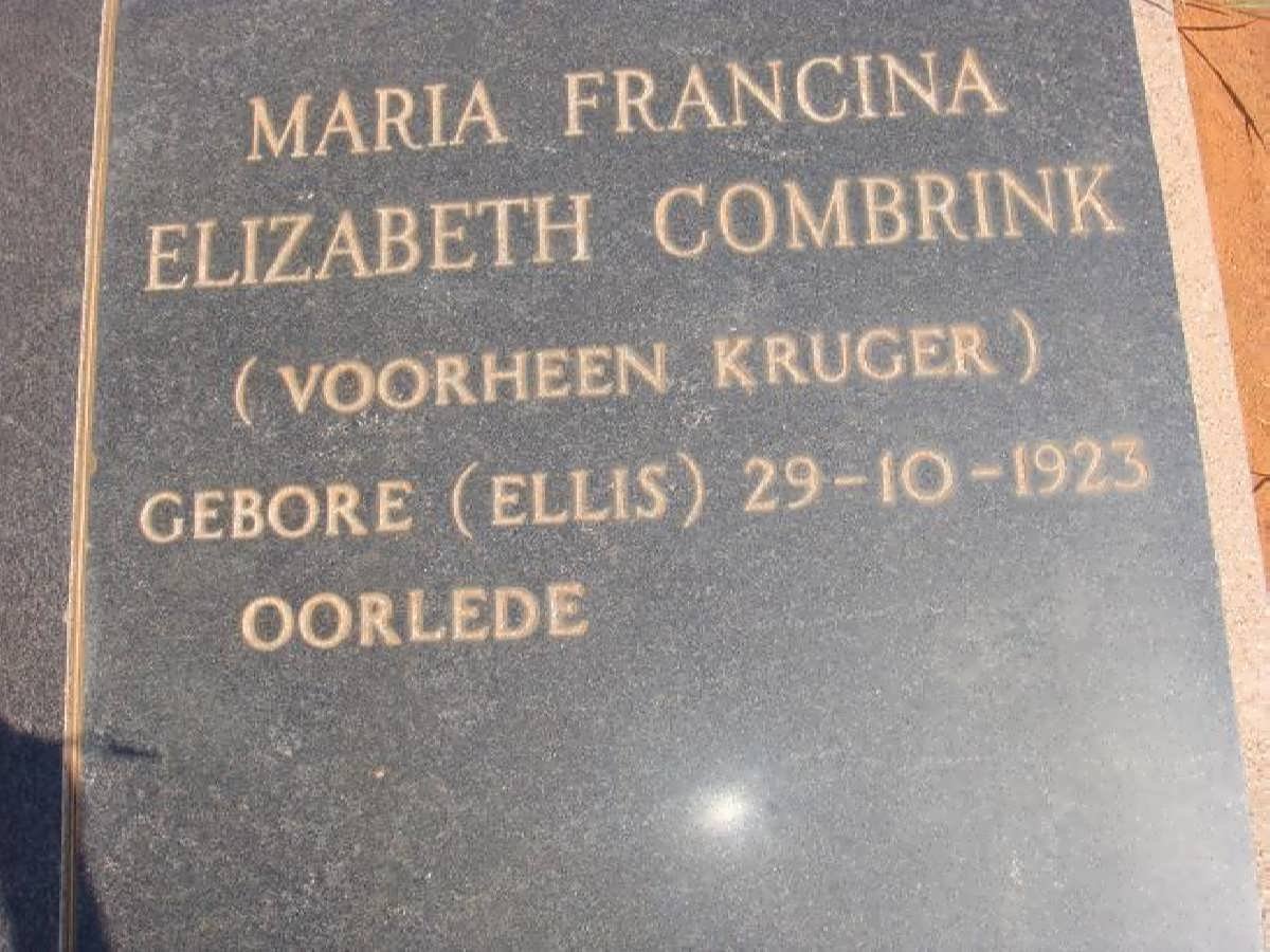 COMBRINK Maria Francina Elizabeth, previously KRUGER nee ELLIS 1923-