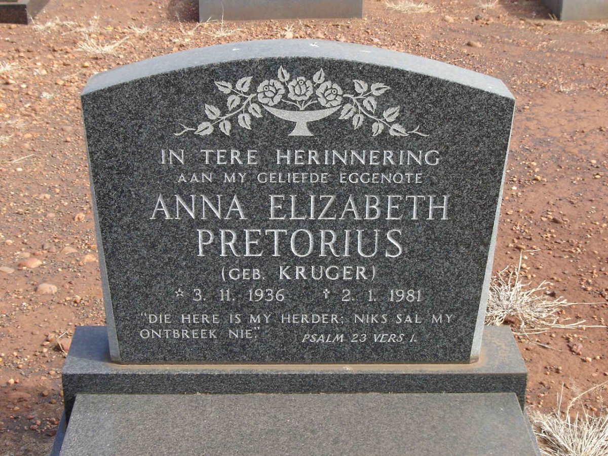 PRETORIUS Anna Elizabeth nee KRUGER 1936-1981