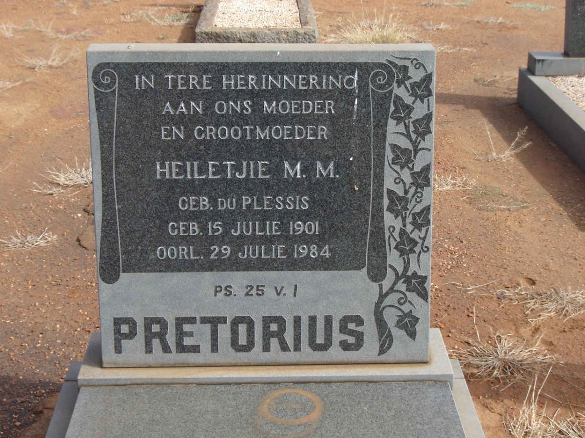 PRETORIUS Heiletje M.M. nee DU PLESSIS 1901-1984