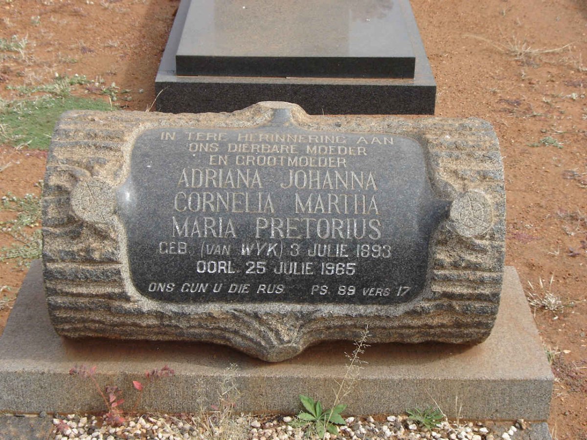 PRETORIUS Adriana Johanna Cornelia Martha Maria nee VAN WYK 1893-1965