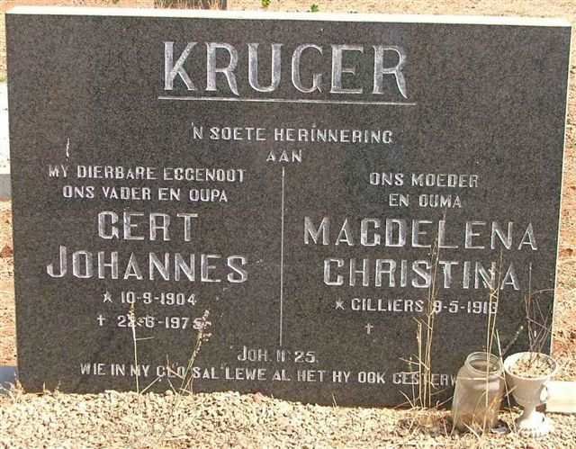 KRUGER  Gert Johannes 1904-1975 &amp; Magdelena Christina nee CILLIERS 1913-????