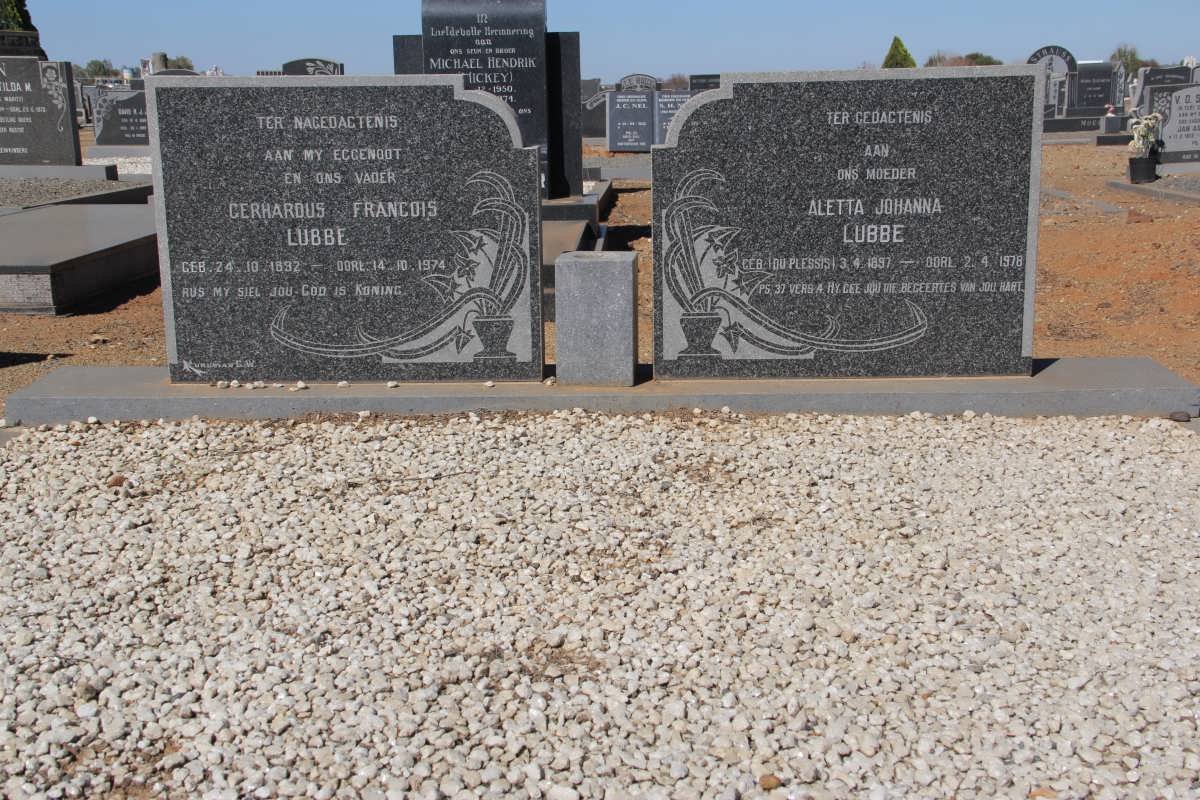 LUBBE Gerhardus Francois 1892-1974 &amp; Aletta Johanna du PLESSIS 1897-1978