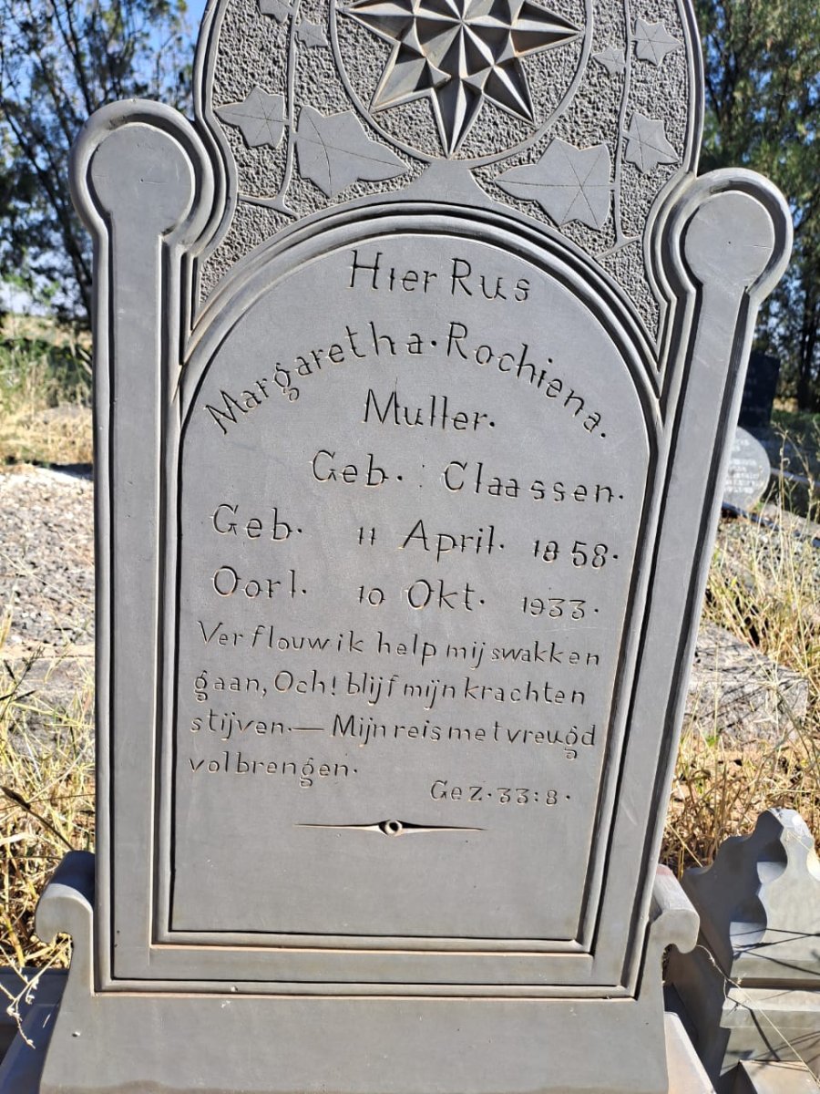 MULLER Margaretha Rochiena nee CLAASSEN 1858-1933