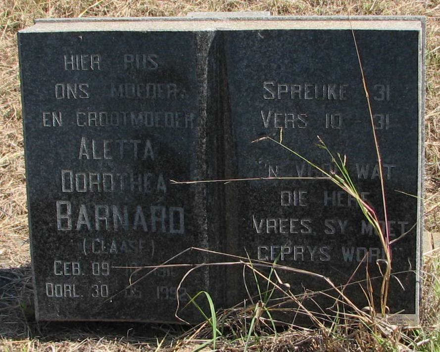 BARNARD Aletta Dorothea nee CLAASE 19??-1992