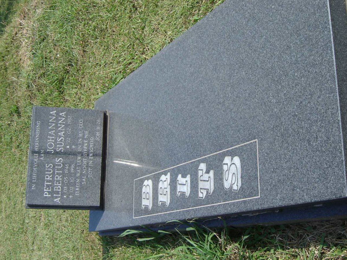 BRITS Petrus Albertus 1946-1996 &amp; Johanna Susanna 1952-