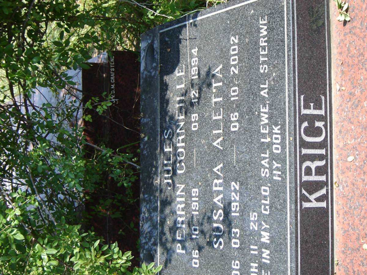 KRIGE Jules Perrin Corneille 1919-1994 &amp; Susara Aletta 1922-2002