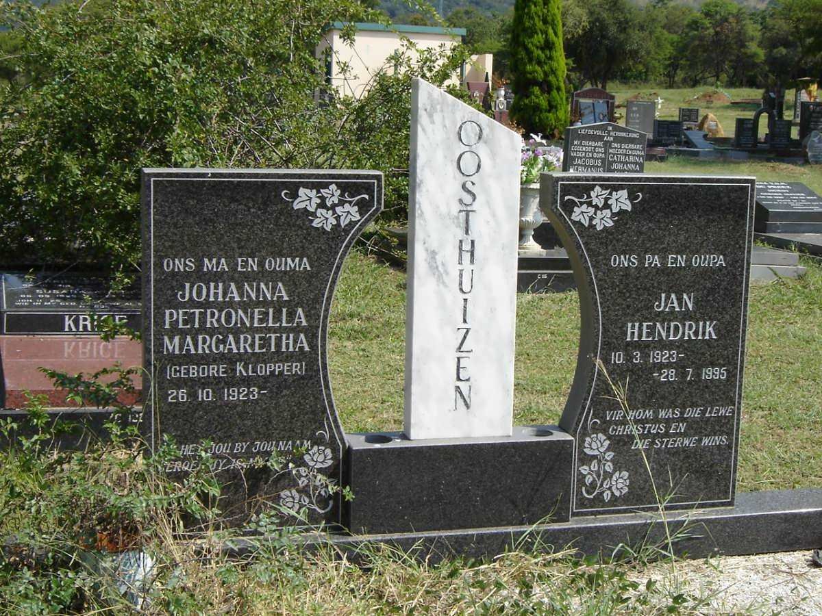 OOSTHUIZEN Jan Hendrik 1923-1995 &amp; Johanna Petronella Margaretha KLOPPER 1923-