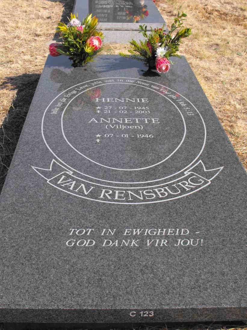 RENSBURG Jakobus Hendrik, van 1945-2003 &amp; Annette VILJOEN 1946-