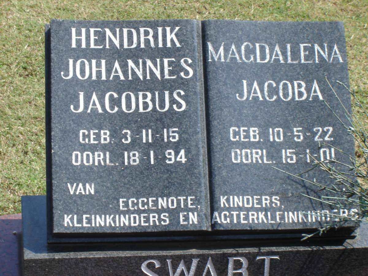 SWART Hendrik Johannes Jacobus 1915-1994 &amp; Magdalena Jacoba 1922-2001