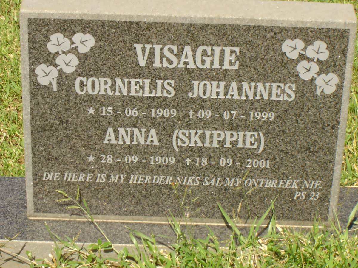 VISAGIE Cornelis Johannes 1909-1999 &amp; Anna 1909-2001