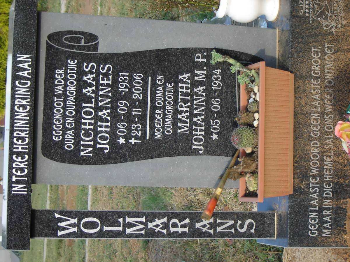 WOLMARANS Nicholaas Johannes 1931-2006 &amp; Martha Johanna M.P. 1934-