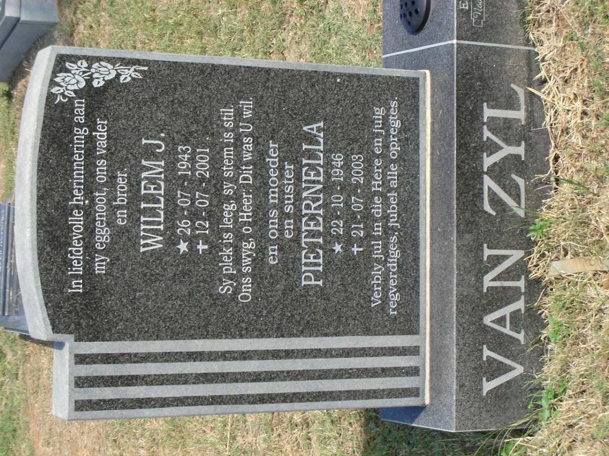 ZYL Willem J., van 1943-2001 &amp; Pieternella 1946-2003