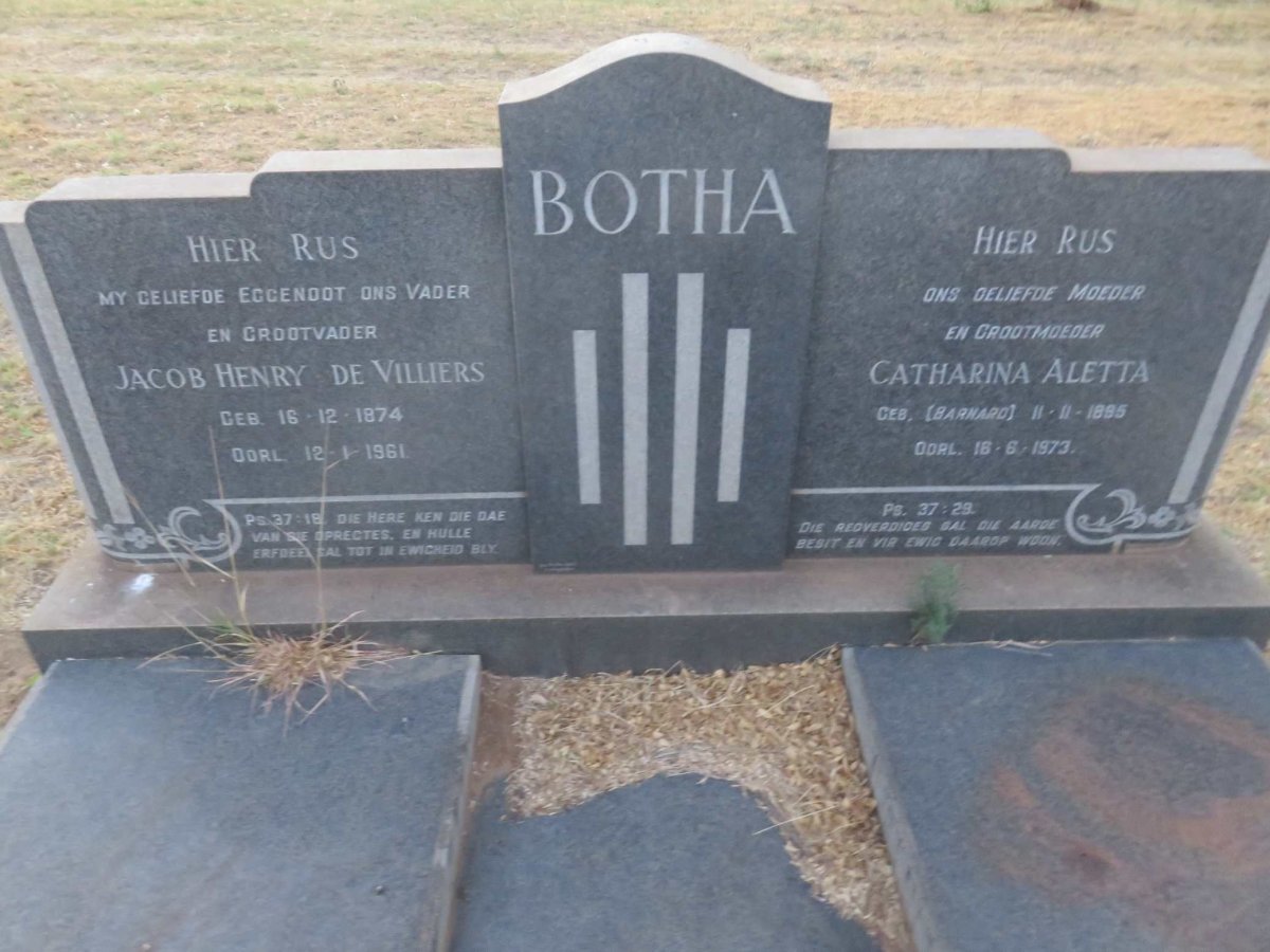 BOTHA Jacob Henry de Villiers 1874-1961 &amp; Catharina Aletta BARNARD 1895-1973