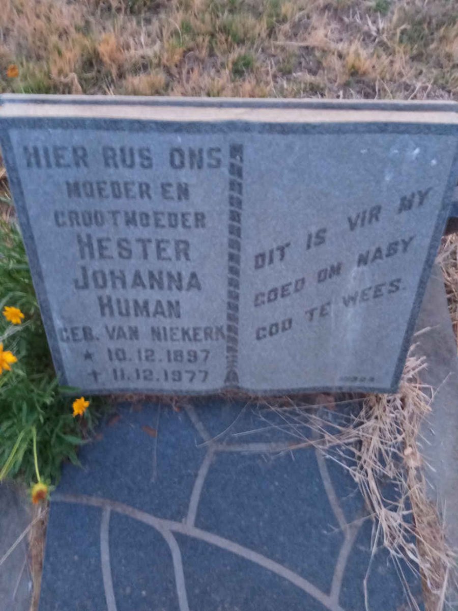 HUMAN Hester Johanna nee VAN NIEKERK 1897-1977