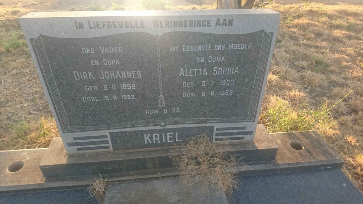 KRIEL Dirk Johannes 1899-1982 &amp; Aletta Sophia 1903-1968