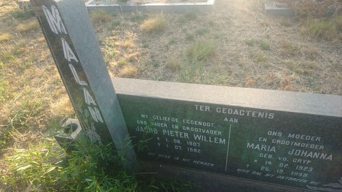 MALAN Jacob Pieter Willem 1907-1982 &amp; Maria Johanna V.D. GRYP 1923-1998