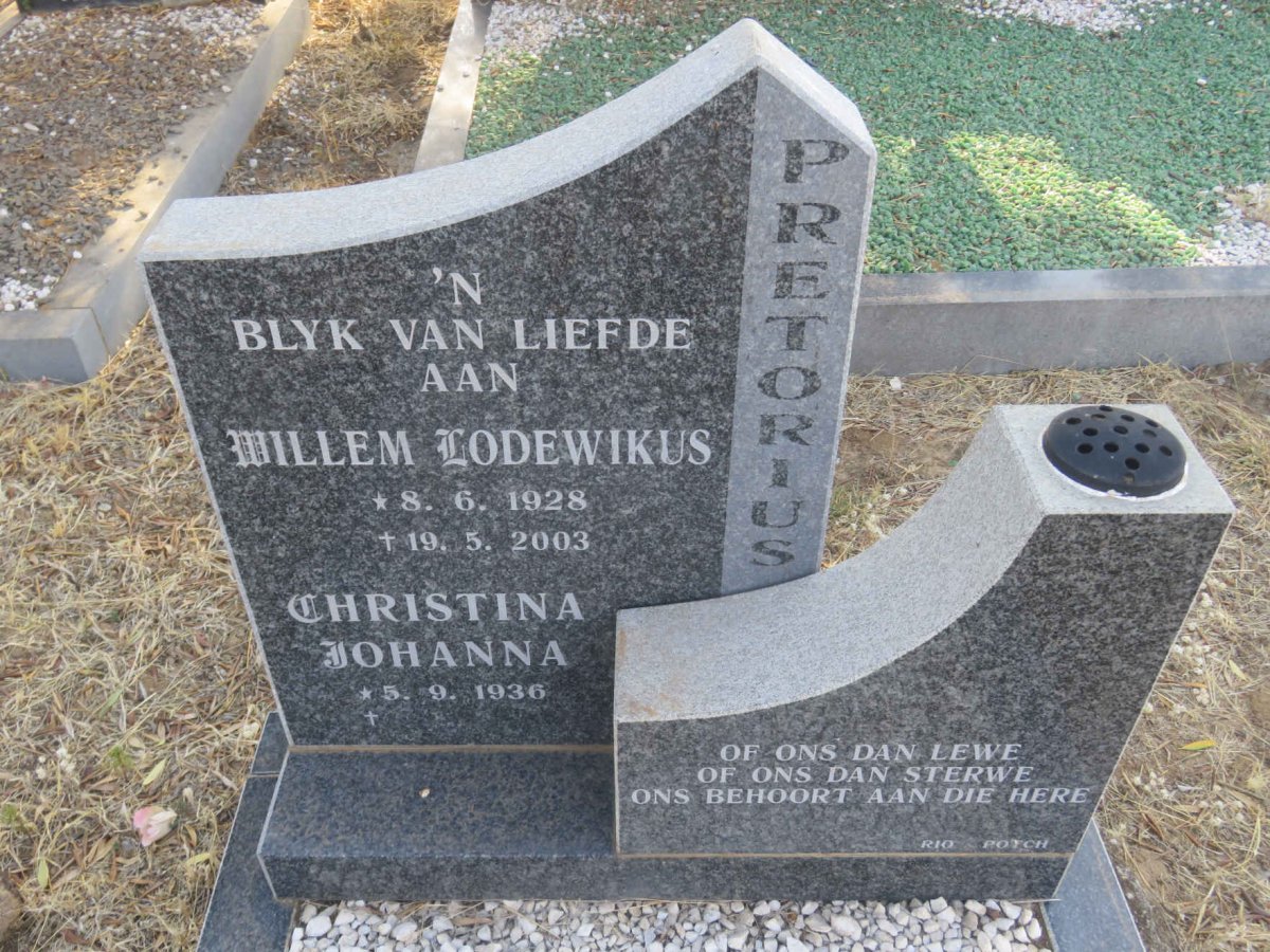 PRETORIUS Willem Lodewikus 1928-2003 &amp; Christina Johanna 1936-