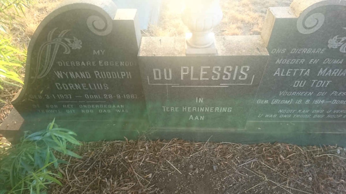 PLESSIS Wynand Rudolph Cornelius, du 1937-1967 :: DU TOIT Aletta Maria voorheen DU PLESSIS nee BLOM 1914-1985