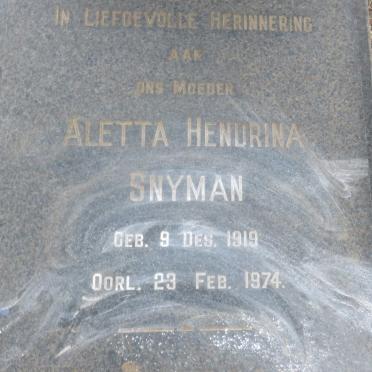 SNYMAN Aletta Hendrina 1919-1974