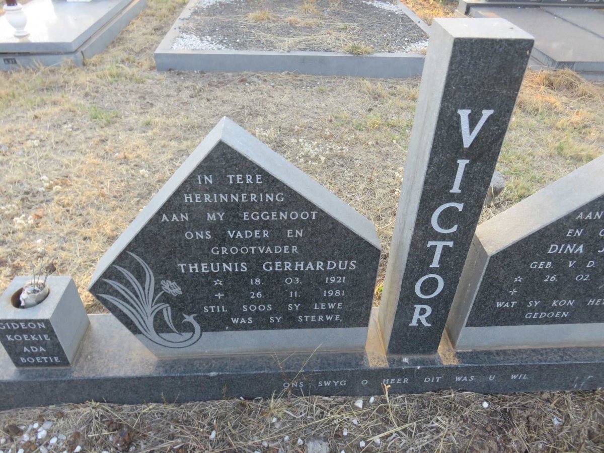 VICTOR Theunis Gerhardus 1921-1981 &amp; Dina Johanna V.D. MERWE 1938-