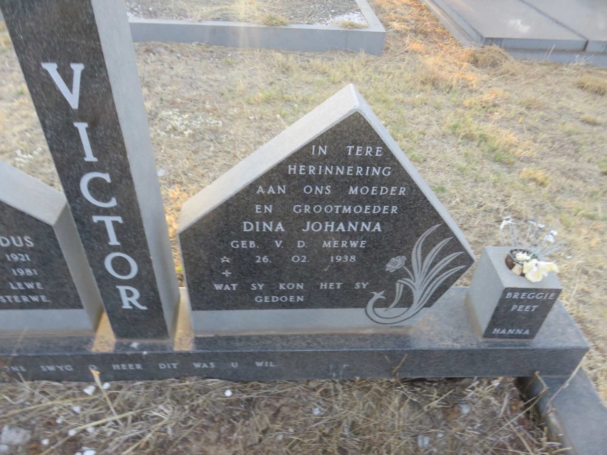VICTOR Theunis Gerhardus 1921-1981 &amp; Dina Johanna V.D. MERWE 1938-