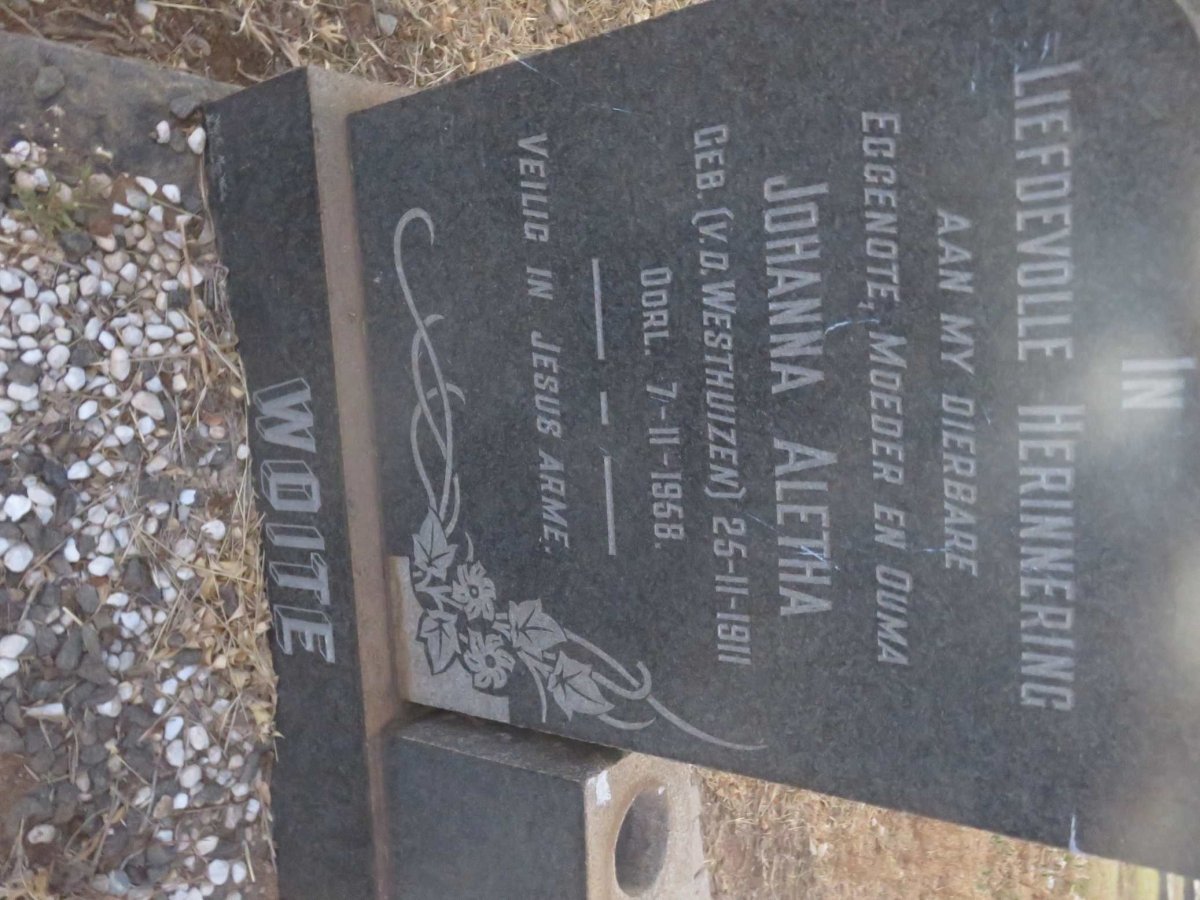 WOITE Sarel Hermanus 1905-1983 &amp; Johanna Aletha V.D. WESTHUIZEN 1911-1958