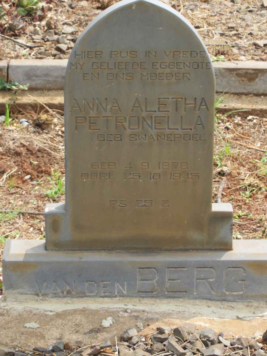 BERG Anna Aletha Petronella, van den nee SWANEPOEL 1878-1945