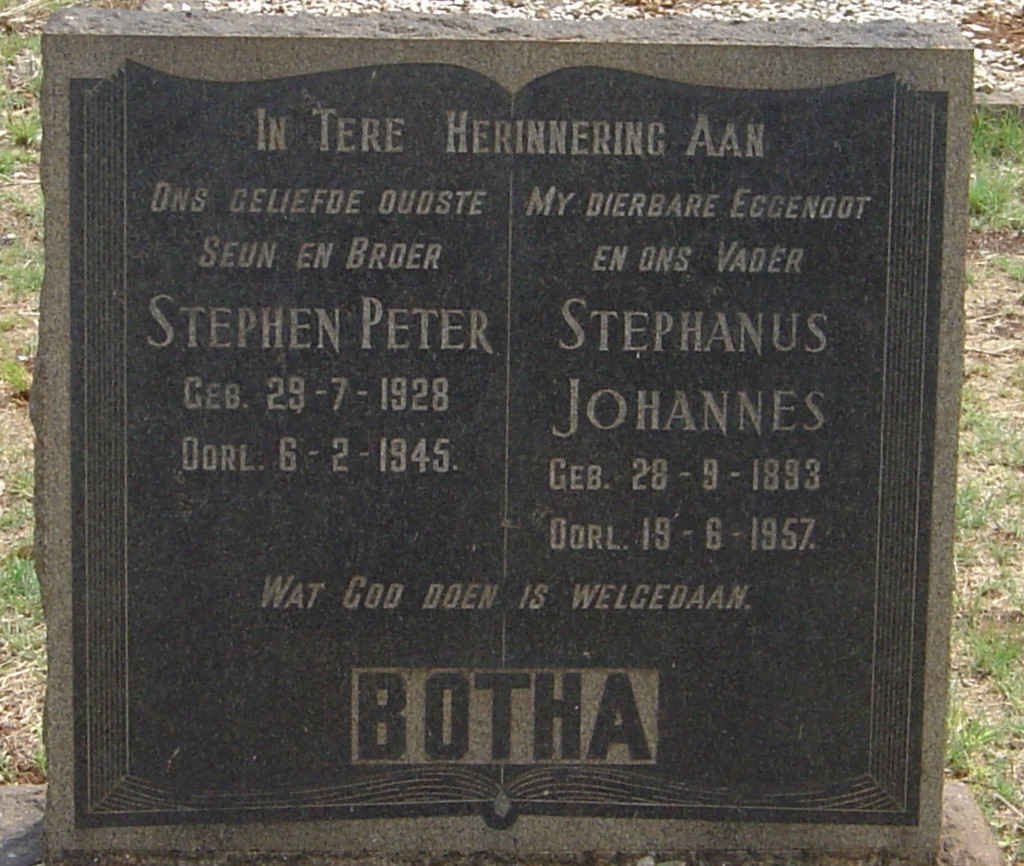 BOTHA Stephanus Johannes 1893-1957 :: BOTHA Stephen Peter 1928-1945 