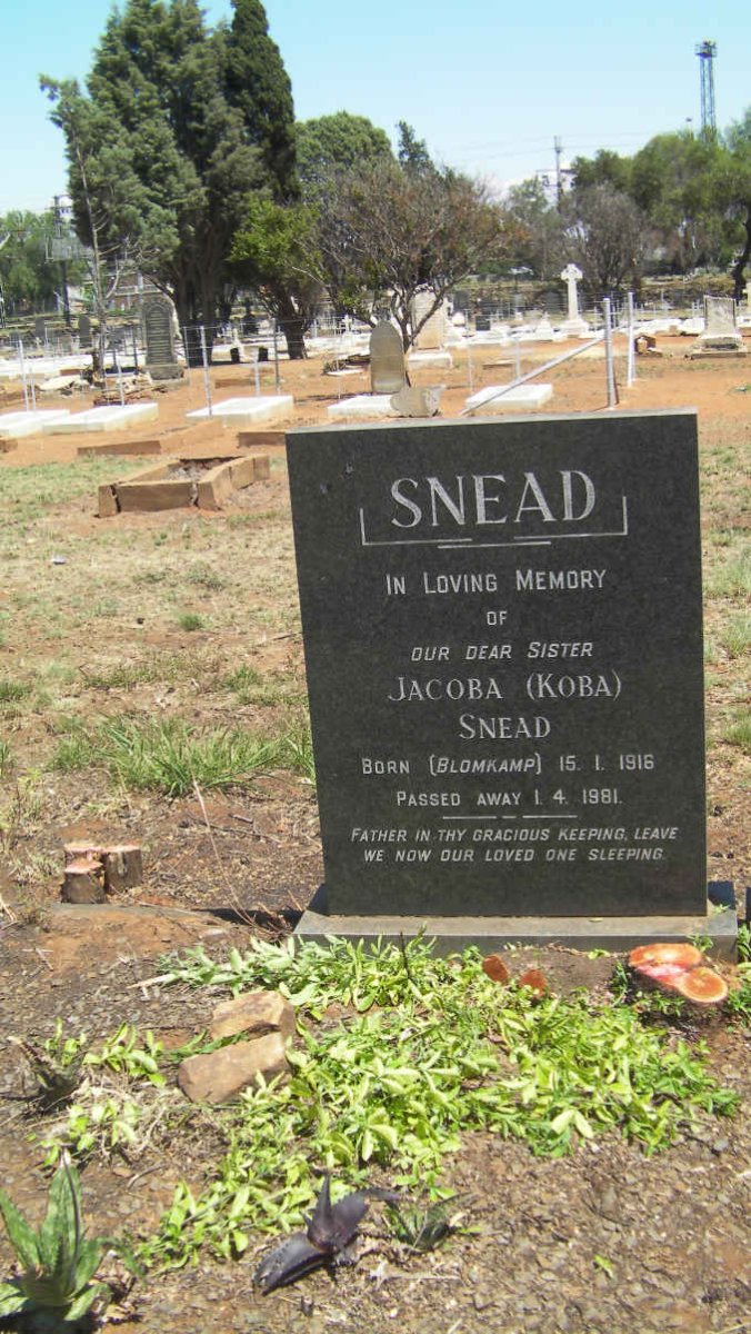SNEAD Jacoba nee BLOMKAMP 1916-1981