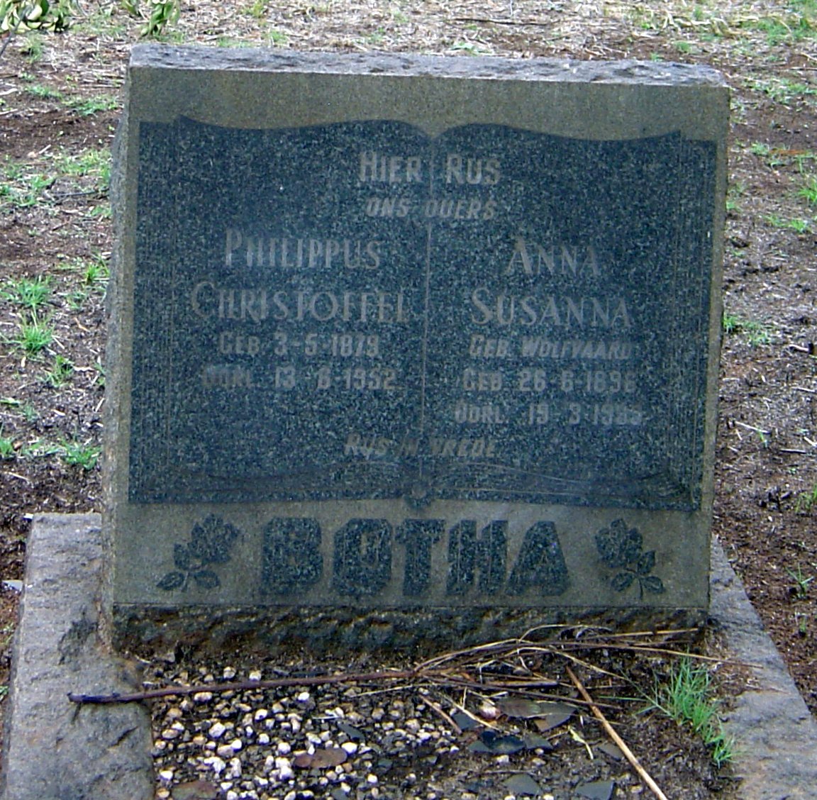 BOTHA Philippus Christoffel 1879-1952 &amp; Anna Susanna WOLFVAARD 1896-1939