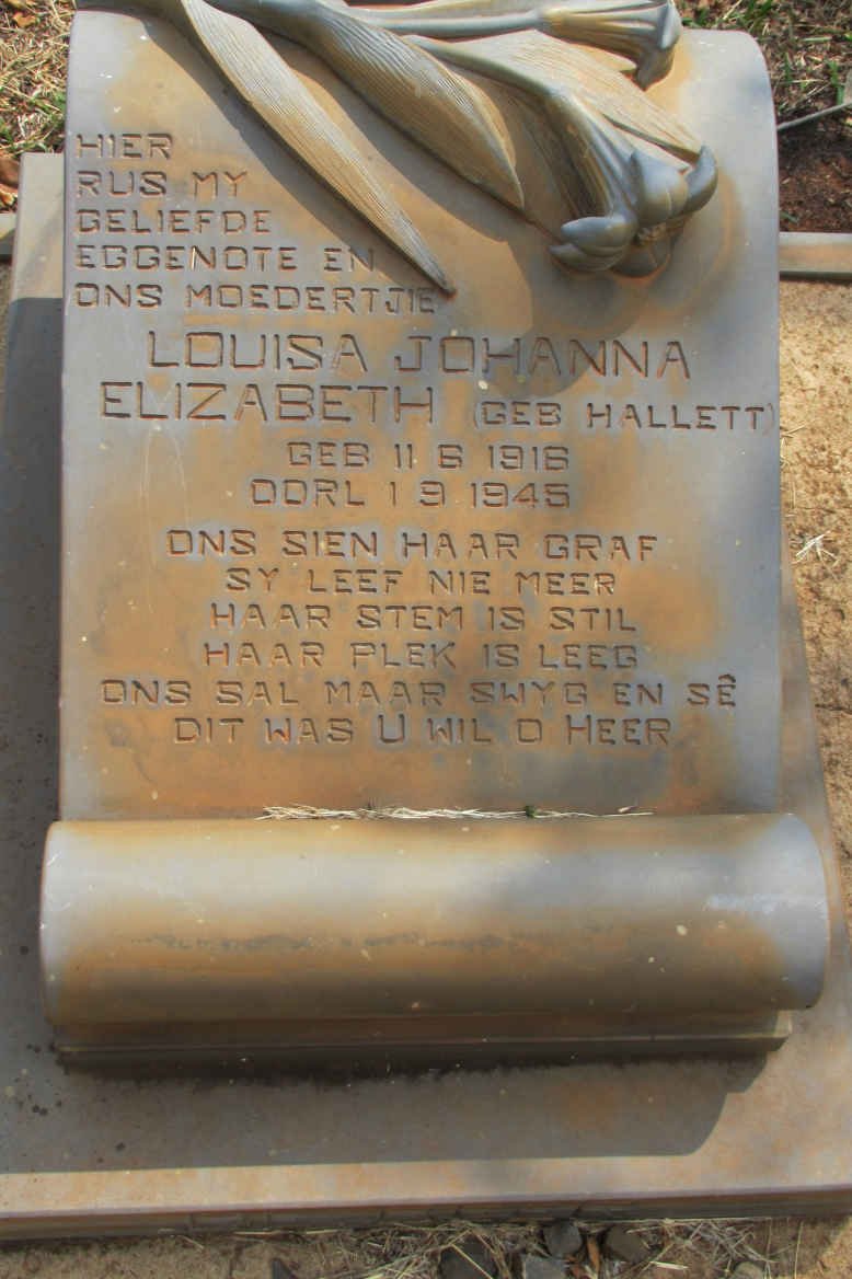 BEER Louisa Johanna Elizabeth, de nee HALLETT 1918-1945