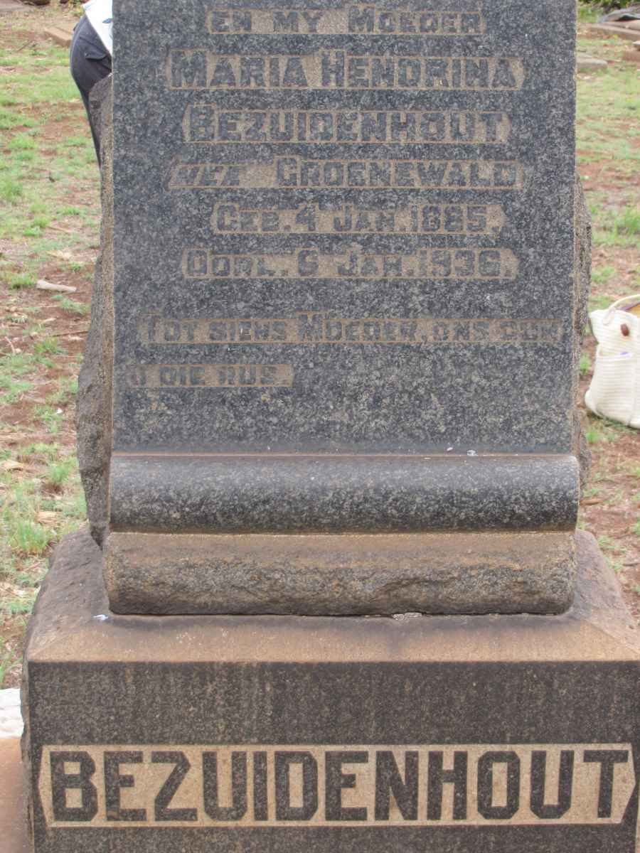 BEZUIDENHOUT Maria Hendrina nee GROENEWALD 1885-1936