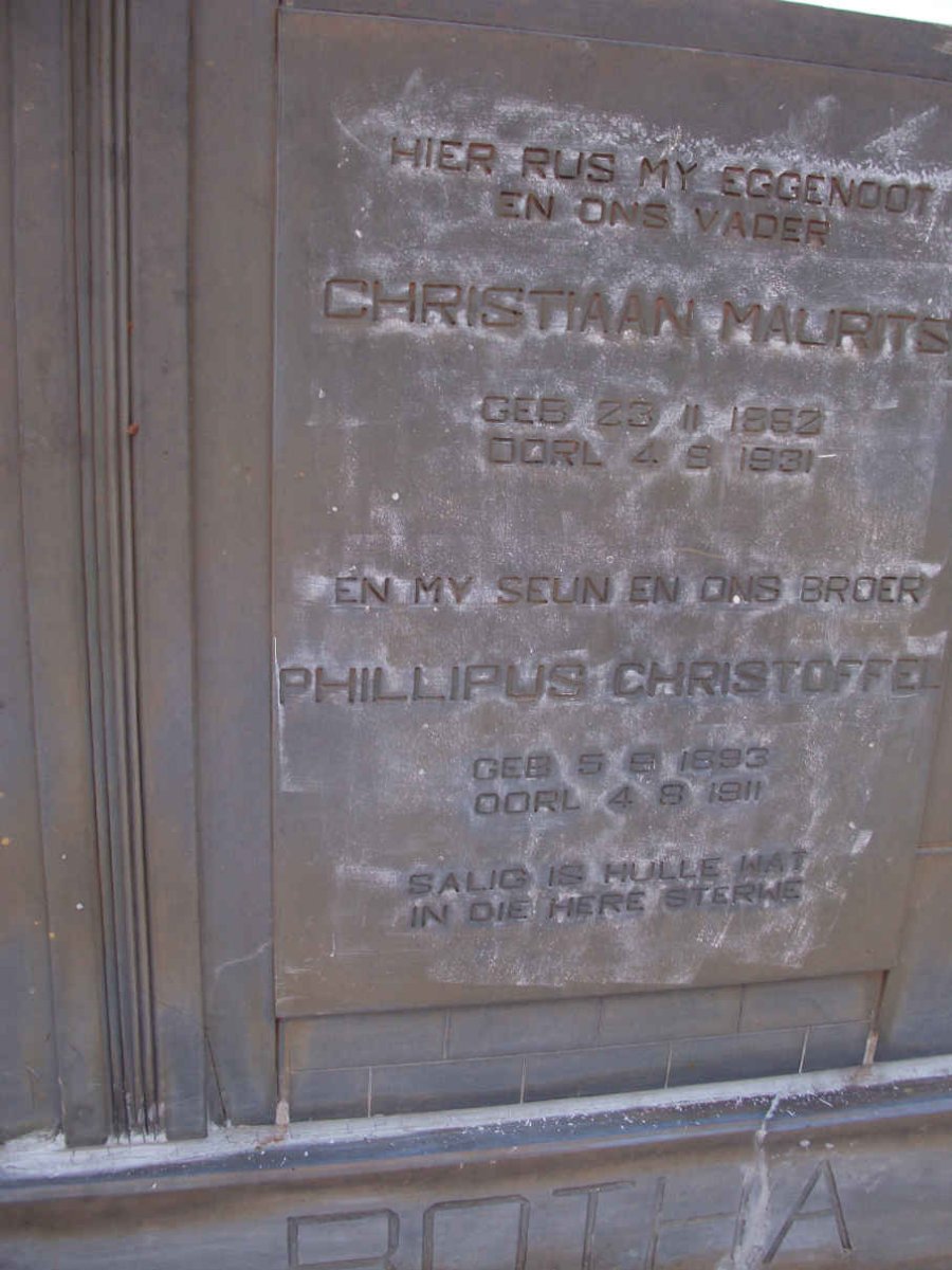 BOTHA Christiaan Maurits 1862-1931 :: BOTHA Phillippus Christoffel 1893-1911