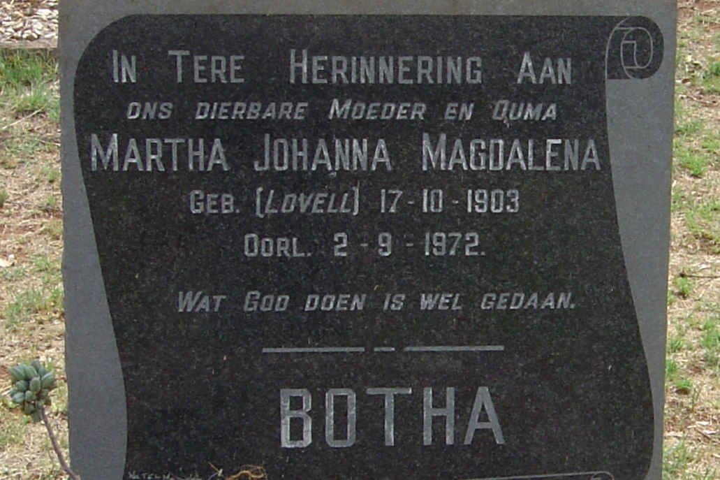 BOTHA Martha Johanna Magdalena nee LOVELL 1903-1972