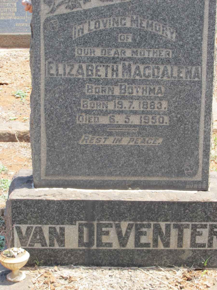 DEVENTER Elizabeth Magdalena, van nee BOTHMA 1883-1950 