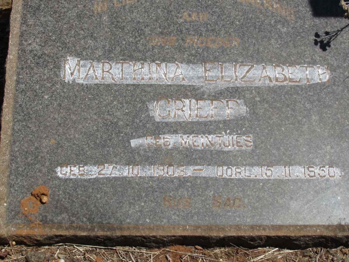 GRIEFF Marthina Elizabeth nee MEINTJIES 1908-1950