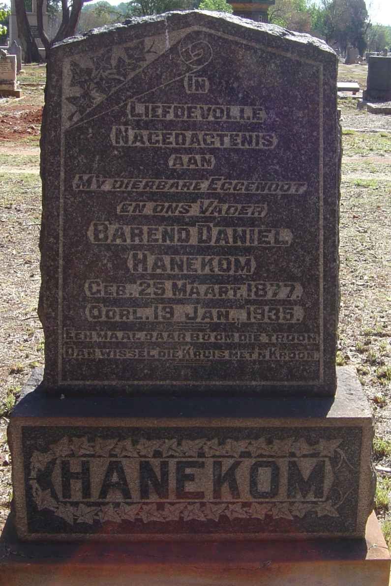 HANEKOM Barend Daniel 1877-1935
