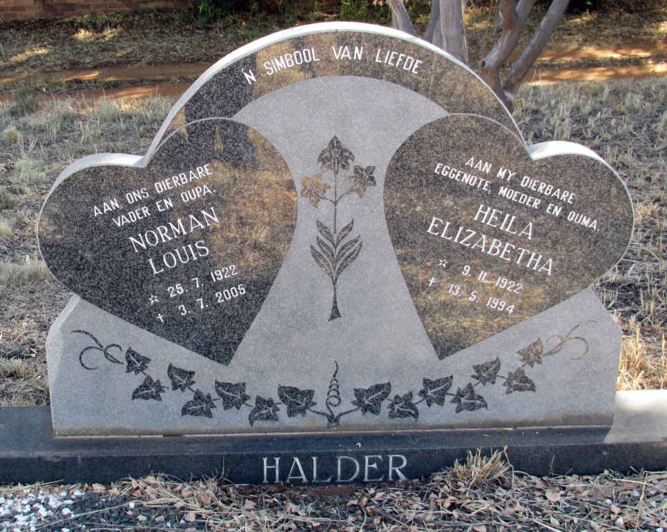 HALDER Norman Louis 1922-2005 &amp; Heila Elizabetha 1922-1994