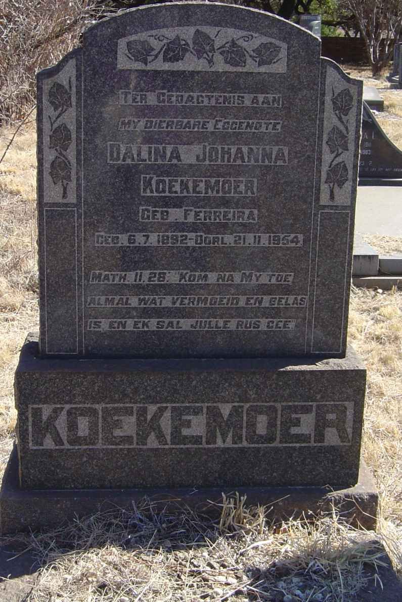 KOEKEMOER Dalina Johanna nee FERREIRA 1892-1954