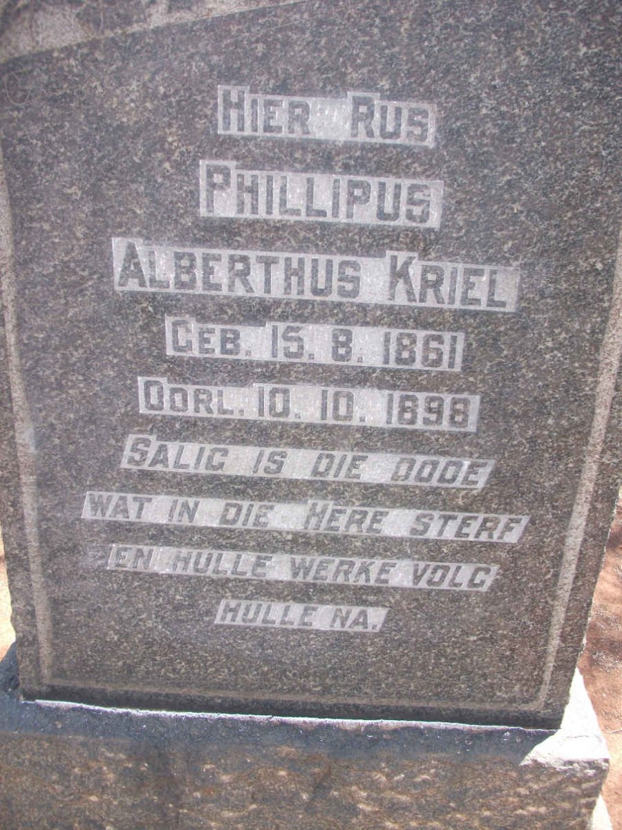 KRIEL Phillipus Alberthus 1861-1898