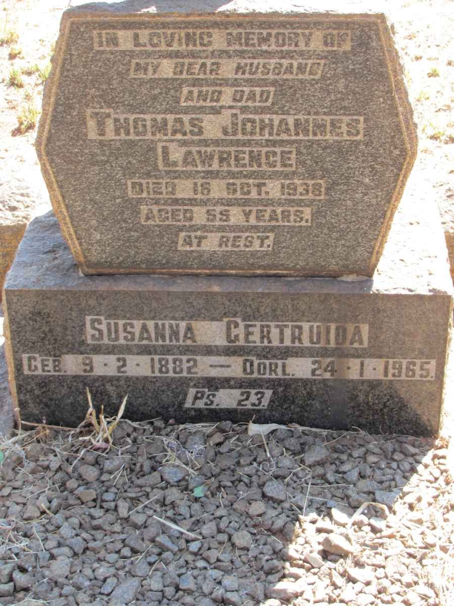 LAWRENCE Thomas Johannes -1938 &amp; Susanna Gertruida 1882-1965